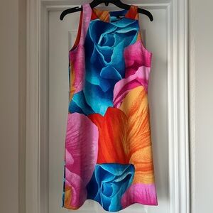 Premise Multicolor Floral Print Sleeveless Shift Dress - Blue, Pink, Orange